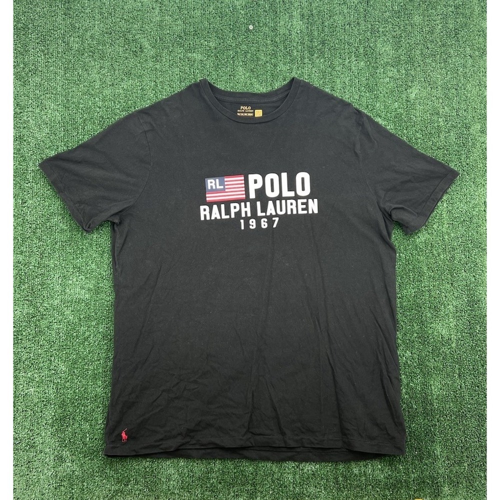 Polo Ralph Lauren USA 1967 Graphic T-Shirt Mens 2XLT Black Short Sleeve Cotton